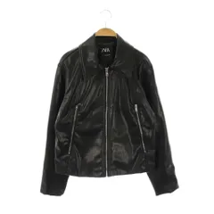 ザラ ZARA フェイクレザー ジャケット ジップアップ S ブラック /DF ■OS