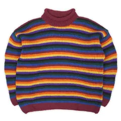 90s 00s 90-2000年代 unknown ロールネック ウールニット USA ヴィンテージ アメリカ 古着 ブランド不明 メンズ セーター マルチボーダー柄 L【中古】