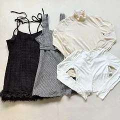 【お得！まとめ売り】【4点セット】【レディースMサイズ】 GRL グレイル ファー付きキャミワンピ－ス チェックミニワンピース コーデュロイハイネックトップス 薄手長袖カーディガン ガーリー ギャル シンプル モノトーン 着回し