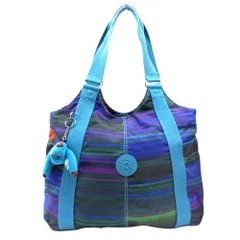 良品 KIPLING キプリング トートバッグ ハンド ナイロン 総柄 かばん 鞄 モンキー マスコット チャーム マルチ ブルー 紫 レディース 古着 中古 USED