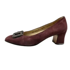 Salvatore Ferragamo サルヴァトーレフェラガモ スクエアトゥ パンプス スエード 太ヒール 4 1/2 22cm ボルドー レディース 古着 中古 USED