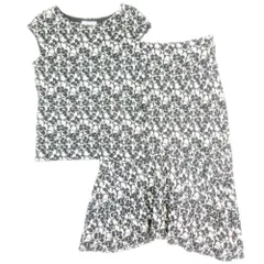 新品同様 EPOCA エポカ ニット ジャガード セットアップ スーツ 2点 半袖 カットソー スカート 花柄 モノトーン 40 ブラック×ホワイト 黒 レディース 古着 中古 USED