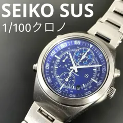 【動作ＯＫ】SEIKO SUS 1/100クロノグラフ 7T52-6B00 青ブルー文字盤 QZクォーツ腕時計 セイコー サス 1/100sec. 1/100秒 ヴィンテージウォッチのサムネイル