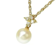 TASAKI タサキ デザイン パール ダイヤ ネックレス K18YG 750 イエローゴールド パール 真珠 ダイヤモンド 0.05ct 36cm アジャスター付 首飾り アクセサリー レディース 送料無料 241100090773 ★