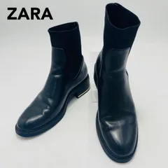 ZARA サイドゴアブーツ ゴールドライン ソックス 37 ブラック ショートブーツ レディース ザラ hws02448