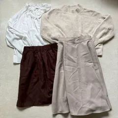 【お得！まとめ売り】【4点セット】【レディースFサイズ】 earth music&ecology アースミュージックアンドエコロジー スエードミニスカート ミドルスカート 長袖フリルブラウス ハイネックセーター ガーリー カジュアル 着回し ベージュ ブラウン
