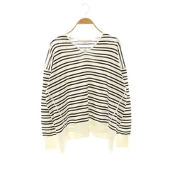 自由区 オンワード樫山 23SSドライコットンハイゲージVネック ニットボーダー プルオーバー 38 ホワイト ブラック /DF ■OS