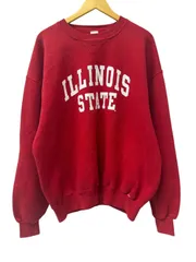 RUSSELL ATHLETIC (ラッセルアスレティック) カレッジスエット トレーナー メキシコ製 90S 裏起毛 前V 古着 ビンテージ ILLINOIS STATE イリノイ州立大学 XL レッド メンズ/004