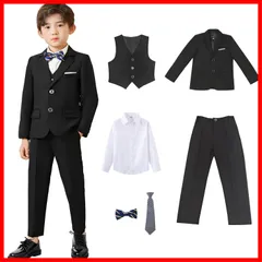 フォーマルスーツ キッズフォーマル 長袖 6点セットボーイズ 男の子 おしゃれ 紳士スーツ 上下セット 子供用スーツ スーツ 子供服 プレゼント 入学式 U] 入園式 卒園式 発表会 結婚式 [Comfort 90－150㎝対応 ネイビー ブラック