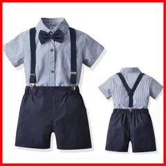 キッズ スーツ 紳士服 子供服 長袖 半袖 4点セット フォーマル (シャツ+蝶ネクタイ+ズボン+サスペンダー) キッズコスチューム 子供 セットアップ 結婚式 男の子 お宮参り 卒業式 入学式 七五三 初節句 [QOOLY] 出産祝い プレゼント ハロウィ