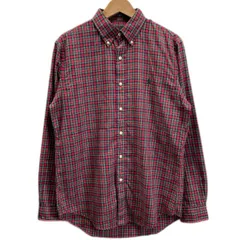 RALPH LAUREN　チェックシャツ　長袖　シャツ　コットン　ボタンダウン　ワンポイント　ブランドロゴ　スモールポニー　刺しゅう　古着