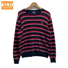 POLO RALPH LAUREN　コットンセーター　ニット　トップス　クルーネック　コットン　ボーダー　ワンポイント　ブランドロゴ　スモールポニー　刺しゅう　オーバーサイズ　古着