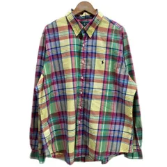 RALPH LAUREN　チェックシャツ　長袖　シャツ　ダウンシャツ　ワンポイント　ブランドロゴ　スモールポニー　刺しゅう　マルチカラー　オーバーサイズ　古着