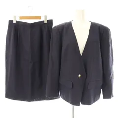 レリアン Leilian セットアップ ノーカラー ジャケット スカート タイト 膝丈 15 ネイビー /HK ■OS