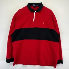 古着 ポロバイラルフローレン Polo by Ralph Lauren ポロシャツ スウェット生地 ラガーシャツ 大きいサイズ ワンポイントロゴ刺繍 XL  レッド メンズ