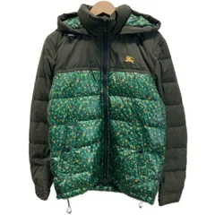 BURBERRY BLACK LABEL　ダウンジャケット　ナイロンジャンパー　アウター　フード　フルジップ　切替　総柄　ワンポイント　刺しゅう　古着