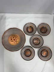 銅製 茶托5客＆菓子皿 セット 玉利久 枝梅 盛皿