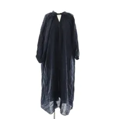 スローブ イエナ SLOBE IENA  ボリュームスリーブリネンワンピース ロング 36 ネイビー /HK ■OS