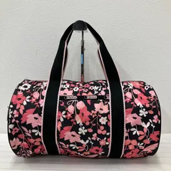 6387　LeSportsac　レスポートサック　トートバッグ　ボストンバッグ　ドラム型　円柱　丸形　横型　肩がけ　総柄　ナイロン　黒　ブラック　ピンク　白　花　花柄　フラワー