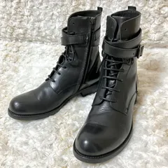 OFFICINE CREATIVE ワークブーツ アンクル丈 レースアップ レザー ブラック イタリア製 サイドジップ付き 編み上げ シューレース 36サイズ