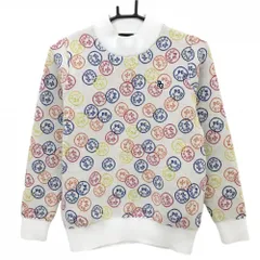 【美品】パーリーゲイツ ハイネックセーター 白×マルチカラー ロゴドット柄 ニット ウール混 レディース 0(S) ゴルフウェア PEARLY GATES