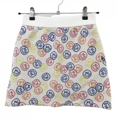 【超美品】パーリーゲイツ ニットスカート 白×マルチカラー ロゴドット柄 ウール レディース 0(S) ゴルフウェア PEARLY GATES