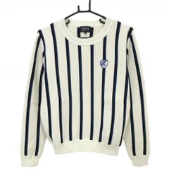 【美品】パーリーゲイツ セーター アイボリー×ネイビー ストライプ ウール混 レディース 1(M) ゴルフウェア PEARLY GATES