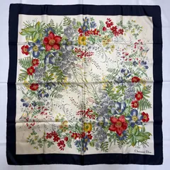 2510-28｜ディオール スカーフ シルク ネイビー 花柄