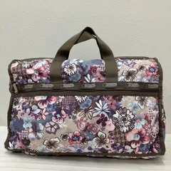 6493　LeSportsac　レスポートサック　 ボストンバッグ　手持ちバッグ　 旅行　大容量　ラージウィークエンダー　 花柄　総柄　ベージュ系　ナイロン　軽量　 レディース