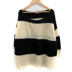 ナチュラルビューティーベーシック NATURAL BEAUTY BASIC ニット セーター 長袖 ラウンドネック ボーダー柄 M 黒 ブラック ライトベージュ /SM56