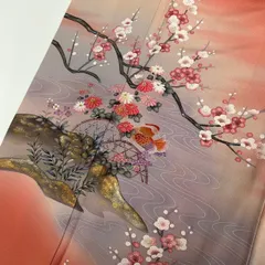 付下げ 金彩 流水に鳥 紋無し 訪問着 正絹 着物 MK-1380