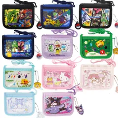 ひも付き ウォレット  キャラクター ポケモン ピクミン サンリオ | ピカチュウ レックウザ リザードン クロミ シナモロール マイメロディ キティ 紐付 首かけ 財布 コインケース 小銭入れ パスケース 二つ折り キッズ 子供 男の子 小学生