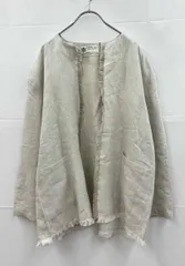 Alderney アルダニー ノーカラージャケット A540 リネン100% イギリス製 サイズ34 ベージュ 通年