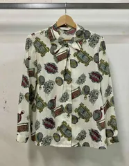 Burberrys バーバリー FEA82-829 総柄 90s 汚れあり 糸ほつれあり 長袖シャツ ブラウス 総柄 インポート サイズ9 イエロー ポリエステル