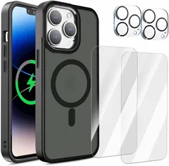 iPhone 14 Pro ケース MagSafe対応 ミリタリーグレード 耐衝撃保護ケース スクリーンプロテクター 2 枚 + カメラ保護 2 枚付き ブラック