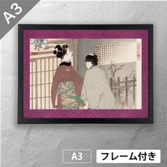 詳細不明 日本画 模写 サイン 落款あり 額装 箱付き 画寸H23×W26cm 池田輝方 「 江戸の錦 芸者 」 日本画ポスター A3 マット その03