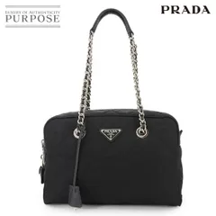 新品同様 プラダ PRADA チェーン ショルダー バッグ キルティング ナイロン サフィアーノレザー ネロ シルバー 金具 1BB903 90301696