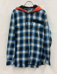 DIESEL ディーゼル 長袖シャツ フード付きシャツ チェック柄 M レッド ブルー系 通年