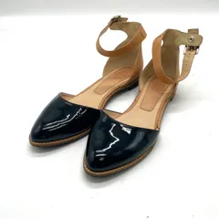 REGAL リーガル フラットシューズ レディース 23.5cm エナメル レザー アンクルストラップ ポインテッドトゥ バイカラー ネイビー ベージュ 上品 かわいい 通勤