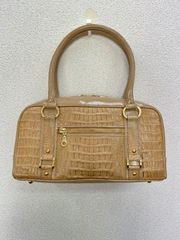 ロダニア カイマンクロコ ミニボストンバッグ ベージュ ゴールド金具 