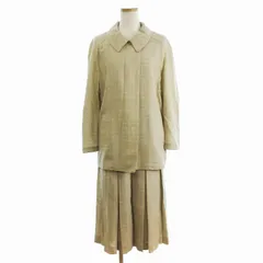 レリアン Leilian 美品 セットアップ ジャケット ブルゾン 薄手 スカート ロング プリーツ チェック 総柄 ウール べージュ 9