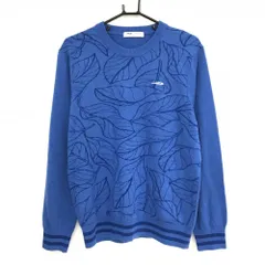【超美品】ティゴラ セーター ブルー×ネイビー ロゴ白 リーフ柄 ニット メンズ L ゴルフウェア TIGORA