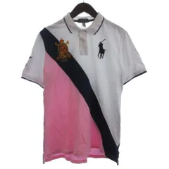 ポロ ラルフローレン POLO RALPH LAUREN ポロシャツ カットソー 半袖 鹿の子 ロゴ 刺繍 ビッグポニー コットン 白 ホワイト ピンク XL ■FF