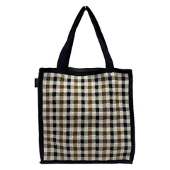Aquascutum(アクアスキュータム) トートバッグ美品  - アイボリー×ネイビー×ダークブラウン チェック柄 コットン