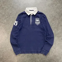 RALPH LAUREN Rugby Shirt ラルフローレン 長袖 ラガーシャツ ポロシャツ ビッグポニー ロゴ刺繍 バイカラー ネイビー/ホワイト レディース