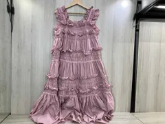 通年 PERNA ペルナ ノースリーブワンピース ギャザーキャミフリルワンピース ピンク ティアードワンピース ロングワンピース Mサイズ