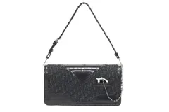 CHRISTIAN DIOR クリスチャンディオール トロッター柄 ワンショルダーバッグ キャンバス レザー ブラック シルバー金具 美品 中古 4b009203