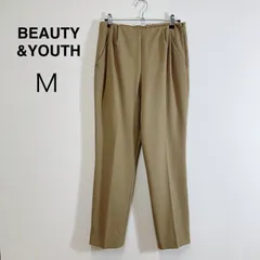 BEAUTY&YOUTH 2タックテーパードパンツ カーキ スラックス ハイウエスト きれいめ オフィスカジュアル 美脚効果 イージーケア M