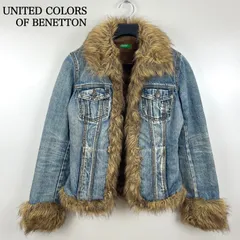BENETTON 00s y2k archive denim fur jacket 42 ユナイテッドカラー ベネトン デニムファージャケット アーカイブ 平成 ギャル