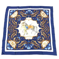 HERMES エルメス スカーフ  カレ90/トルコの馬/シルク100％   絹 ブルー レディース / 241019000571